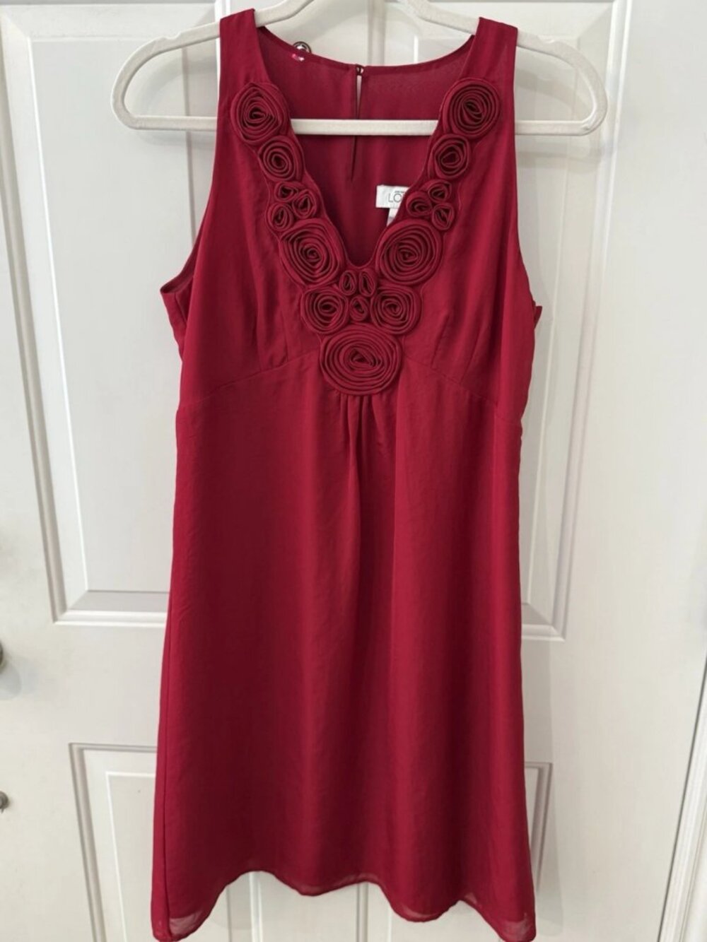 LOFT Red Solid Sleeveless V-Neck A-Line Knee Dress